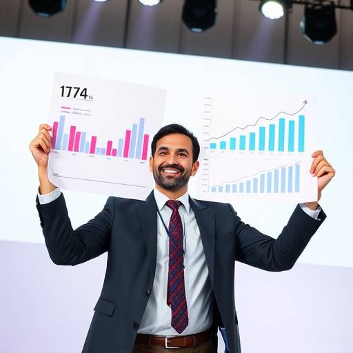 Imagen de una presentación exitosa con gráficos atractivos y un orador dinámico